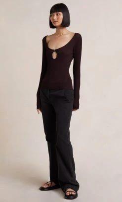 Bec&Bridge Tops ALLY KNIT LONG SLEEVE TOP - CHOCOLATE