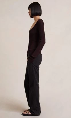Bec&Bridge Tops ALLY KNIT LONG SLEEVE TOP - CHOCOLATE