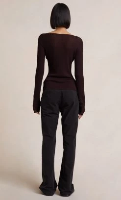 Bec&Bridge Tops ALLY KNIT LONG SLEEVE TOP - CHOCOLATE