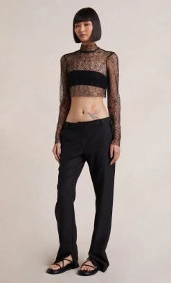 Bec&Bridge LACE RACER LONG SLEEVE TOP - BLACK