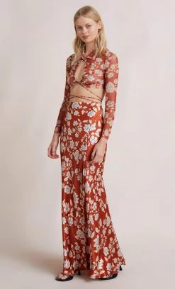 Bec&Bridge NEW BLOSSOM LONG SLEEVE TOP - RUST PRINT