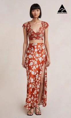 Bec&Bridge NEW BLOSSOM SHORT SLEEVE TOP - RUST PRINT