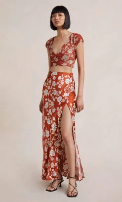 Bec&Bridge NEW BLOSSOM SHORT SLEEVE TOP - RUST PRINT