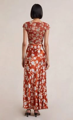 Bec&Bridge NEW BLOSSOM SHORT SLEEVE TOP - RUST PRINT