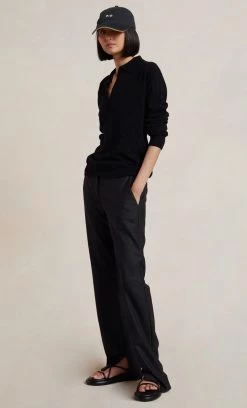 Bec&Bridge MICHELLE KNIT POLO TOP - BLACK NEW