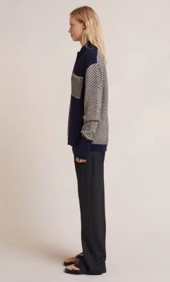 Bec&Bridge NEW DANA LONG SLEEVE POLO KNIT - OAT/INK