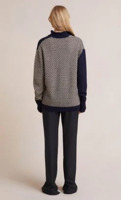 Bec&Bridge NEW DANA LONG SLEEVE POLO KNIT - OAT/INK