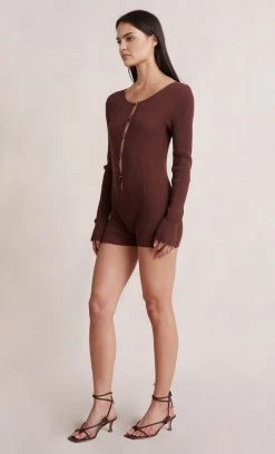 Bec&Bridge NEW ALANA KNIT ROMPER - CHOCOLATE