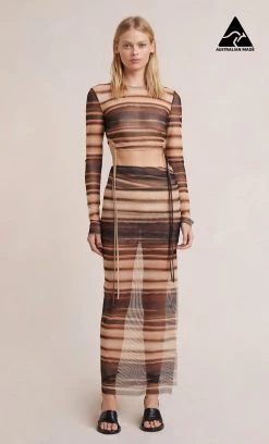 Bec&Bridge NEW WATERCOLOUR LONG SLEEVE CROP TOP - PRINT